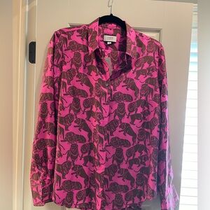J Crew Silk Twill Sleepy Lions Blouse Pink Size 12